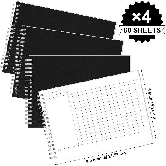 Glenmal 320 Sheets 4 Pack Note Taking Notebook 6 X 8.5 Inches Single Sided Printed Spiral Steno Pads Coil Writing Note Pads Ruled Writing Tablets for