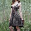 Abito da donna medievale rinascimentale vintage retrò etnico tribale misto artigianale con cinturino incrociato regolabile abito punk gotico con cinturino per spaghetti Halloween Cosplay