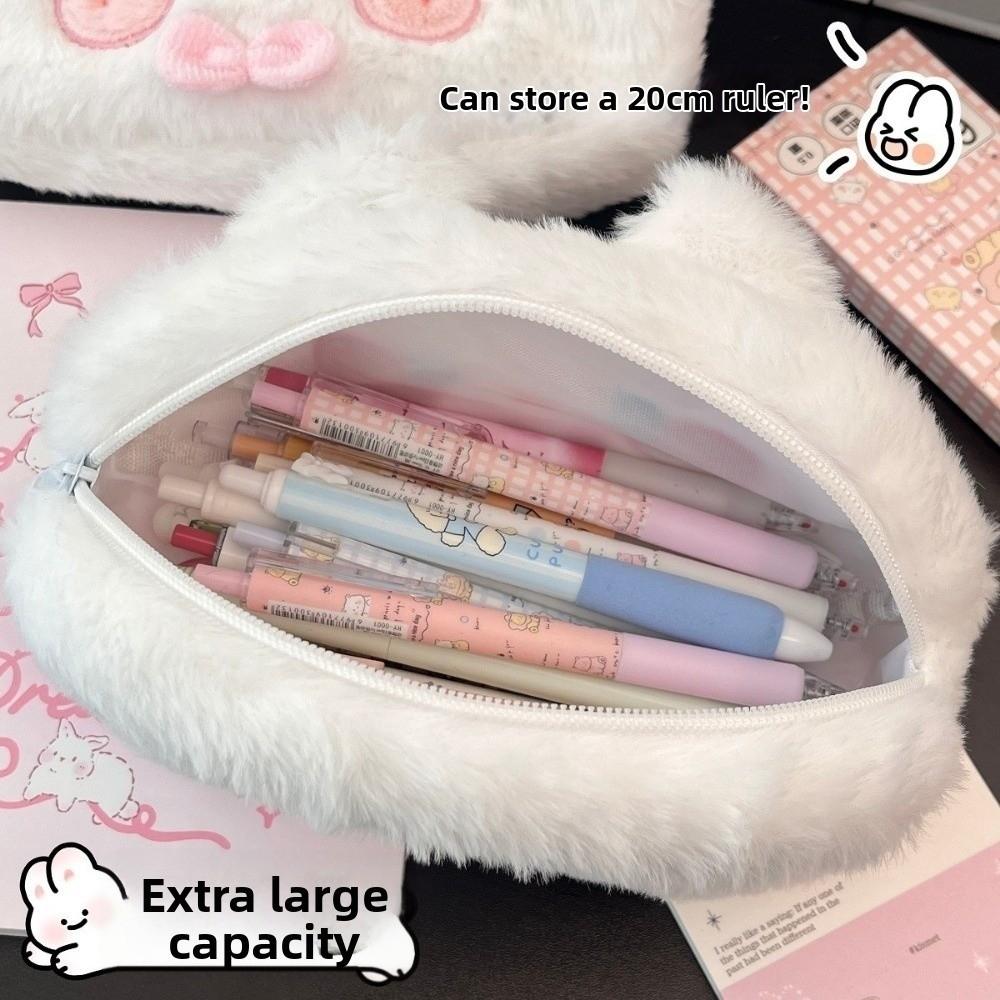 Cute Rabbit Shape Pencil Bag Kawaii Stationery Pouch Plush Little Pig Pencil Case Makeup Storage
