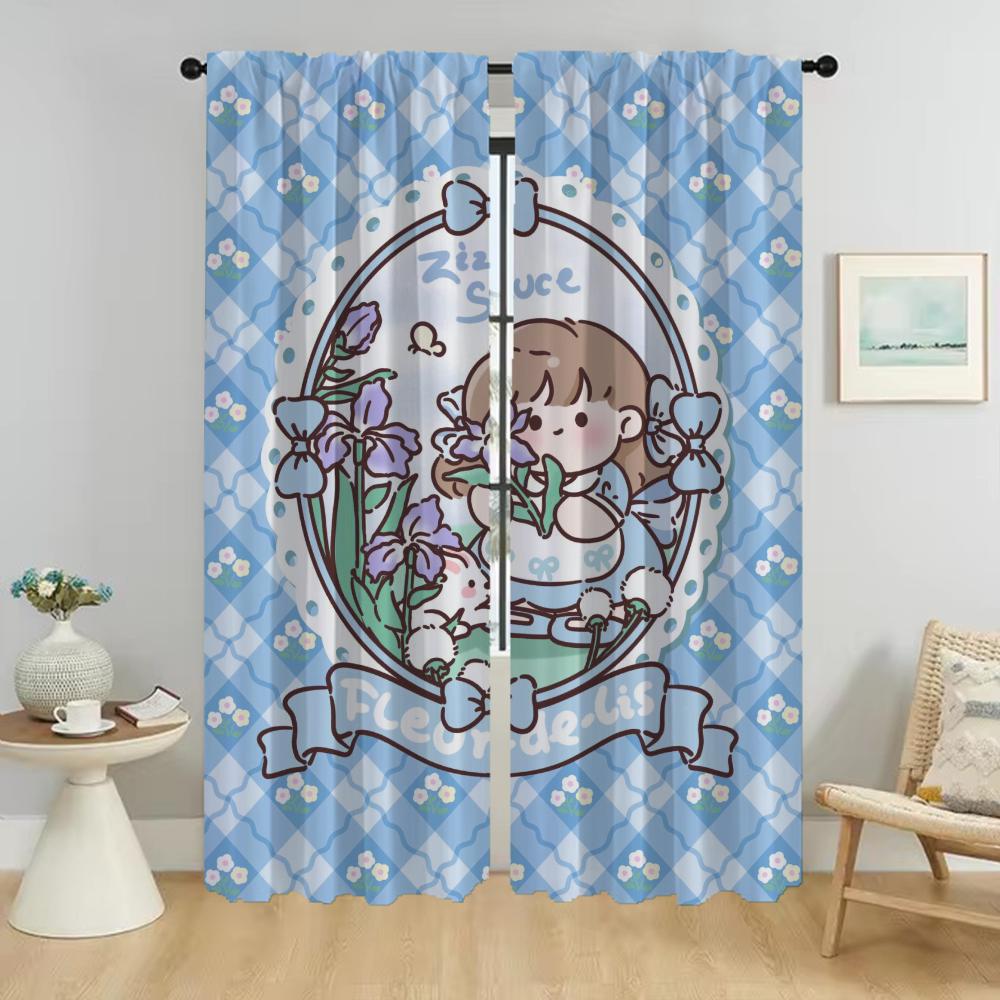 

Cute Girl Curtains Child Room Halloween Decoration Shades Anti-mosquito Curtains for Camera Window Curtain Tulle for Bedroom W50xH70cmx2pcs-CL