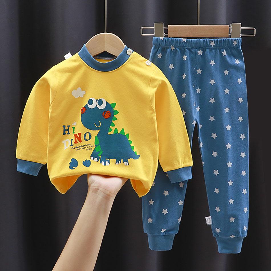 Children Pajamas Sets Unisex Soft Comfort Cartoon Dinosaur Clothing Set Outfit Suitable Boys Girls Perfect for Autumn Winter