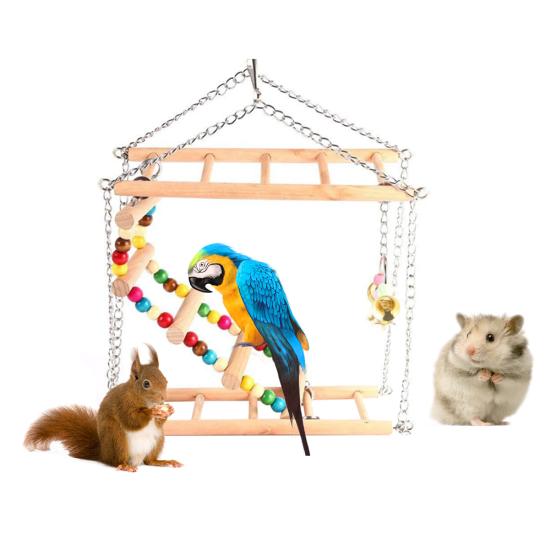 Suspension Climbing Swing Bird Parrot Squirrel Bite Beads Bell Toy Cage Decor