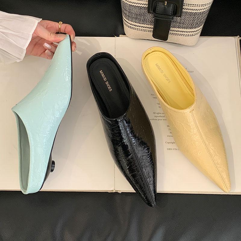 Fashion Female Low Heel Slippers Slides Shoes For Women Mules Spring Summer Fashion Pointed Toe Ladies Heeled Slippers Sandals Shoes