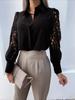 Turn-down Collarl Lace Splicing Long Sleeve Shirts Women Button T Shirt Female Solid Color Blouses Casual Top