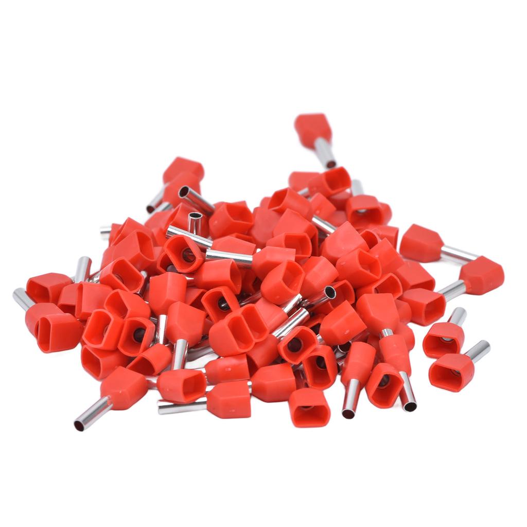 100PCS Insulated Ferrules Terminal Copper Tube PVC Crimp Connector for 2x18AWG Wire TE1008