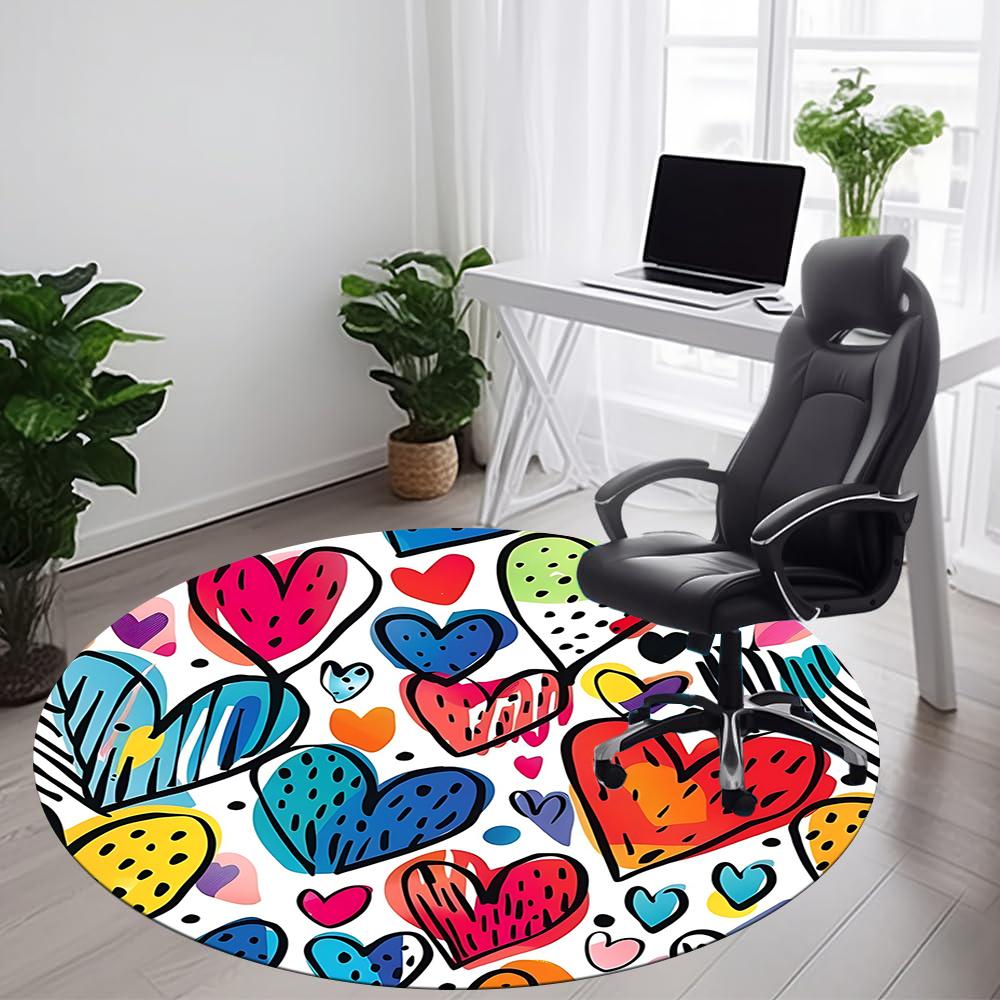 1pc Heart Colors Office Round Area Rug, Indoor Mat Suitable ForOffice, Under Office Chairs Bedroom Living Room Home Decor, Room Decot098