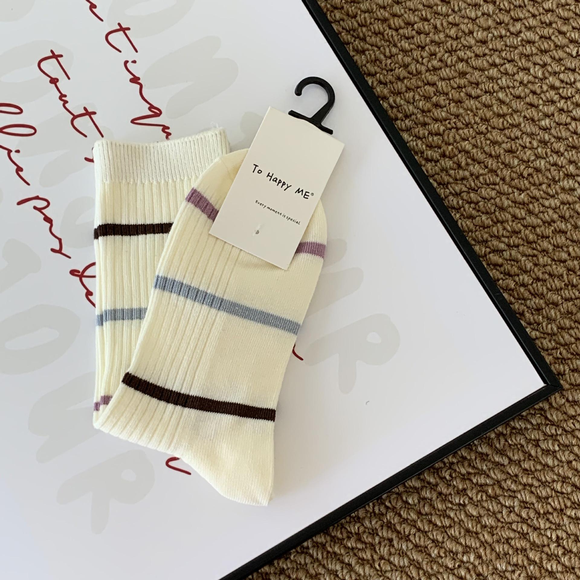 

Striped Color-Block Mid-Calf Women s Socks: Simple, Versatile, Smooth & Comfortable One Size кремовый