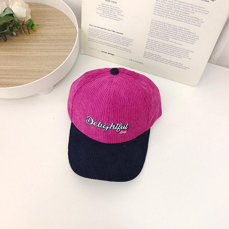 

Color-blocked Corduroy Letter Embroidered Baseball Hat for Women In Autumn and Winter Versatile Casual Hard Top Wide Brim Baseball Cap for Men One Size