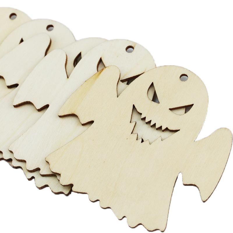 (10pcs/pack) 8cm Halloween DIY Wooden Ghost Decoration Pendant Festival Party Scene Decorations Props Accessories DIY