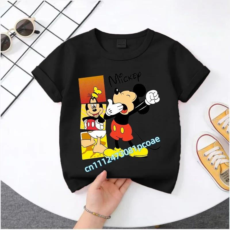 New Mickey Minnie childrens pure cotton shortsleeved boys sports shirt girls casual top with cartoon print summer Tshirt