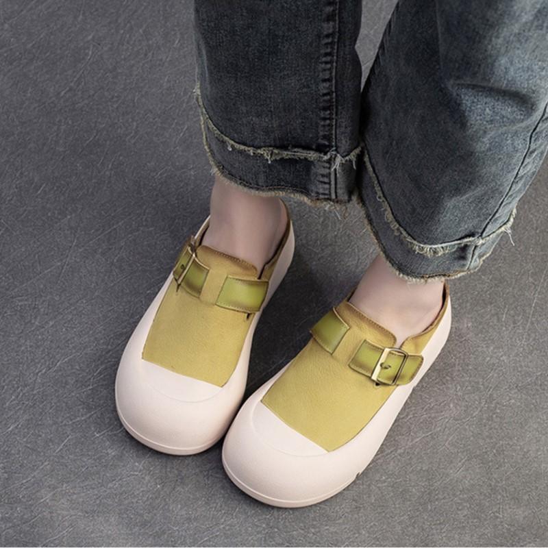 Johnature Silná podrážka s kulatou špičkou Ležérní Pantofle Candy Color Pravá kůže Měkká podrážka Dámská obuv