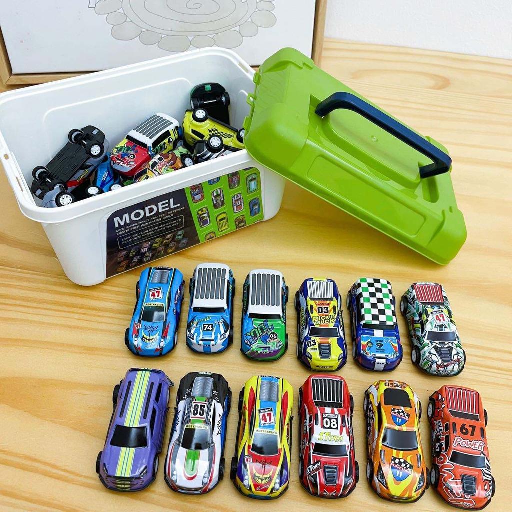 Set 20/30/50 Pezzi Auto in Lega con Scatola di Stoccaggio Auto da Corsa Cool per Ragazzi Colorate Modello di Veicolo a Rimbalzo Giocattolo per Bambini per Regali di Compleanno per Bambini