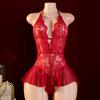Backless Sexy Crotchless Teddy Bodysuits Lace Transparent Babydolls Nightwear Women Erotic Costume One-piece Deep V Hot Lingerie