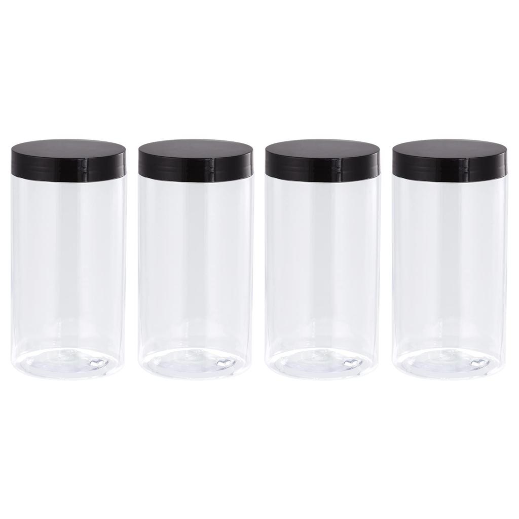 uxcell Round Plastic Jars with Black Screw Top Clear Empty Containers for Storage and Wide 4 Pieces Lid, Organization, Mouth, 1500ml,