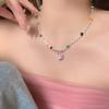 Trend Sweet Cool Wind Colorful Stone Heart Necklace for Women Pink Heart Chains Necklaces Pendants Fashion Aesthetic Y2K Jewelry