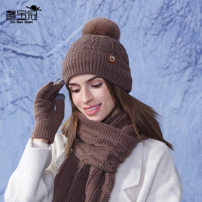 Winter Velvet Warm Hat, Scarf Set, Women's Versatile Fashion Knitted Hat, Cold-proof Ear Protector, Pullover, Wool Hat