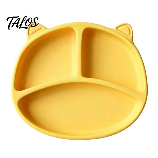 Non Slip Baby Plate Silicone Suction for Toddlers, Cute Bear Shape Unbreakable Divided Travel Feeding Toddlers Bowl, Tray Infants And Kids