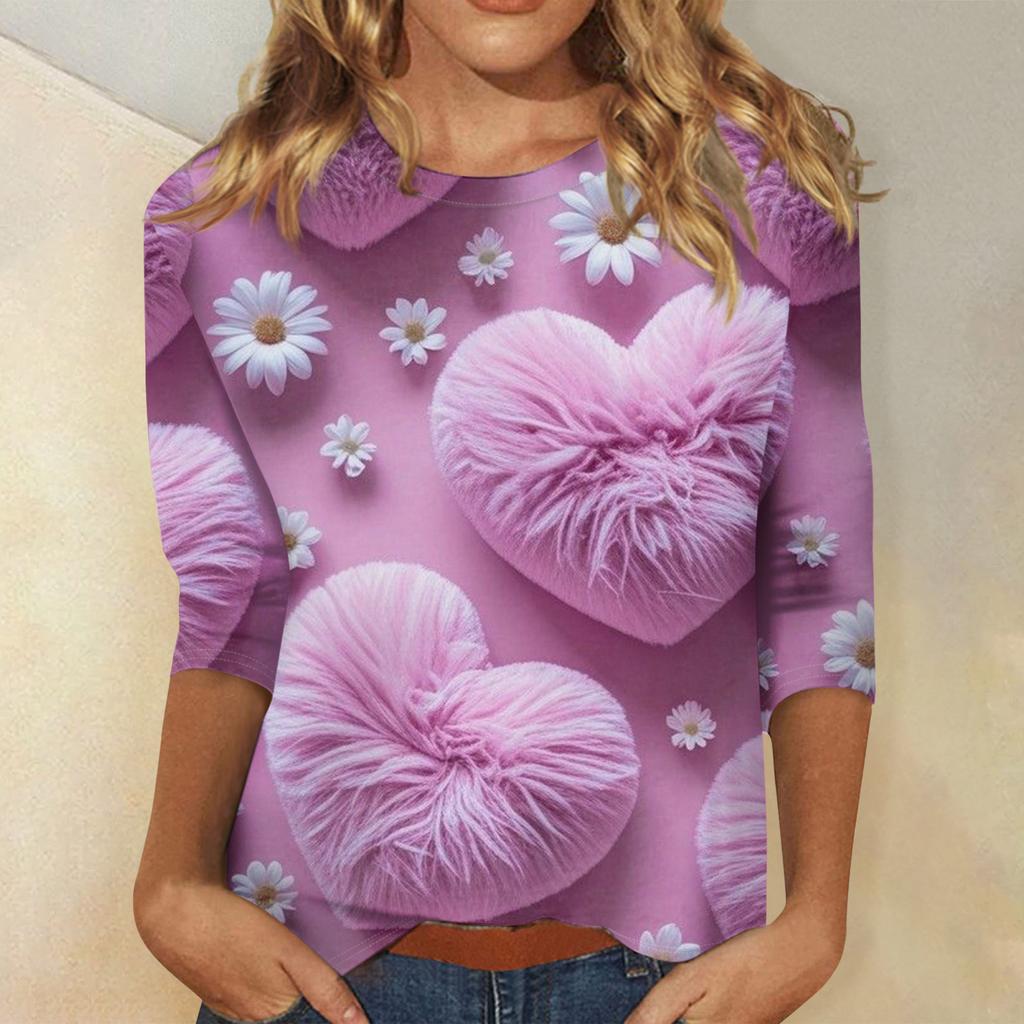 Women's Valentine's Day Print Fashion Casual 3/4 Sleeve Round Neck Top