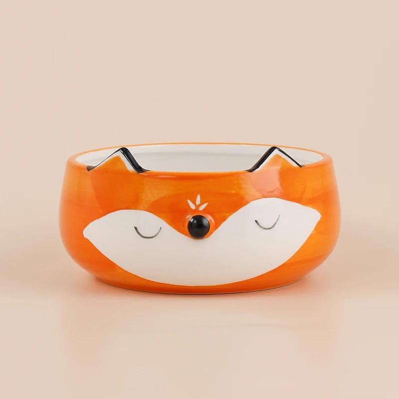 

Hand Painted Fox Cat Dog Bowls Cute Animal Bowl for Salad Fruit Noodle Rice Soup Creative Underglaze Ceramic Children Tableware 5.5 inch