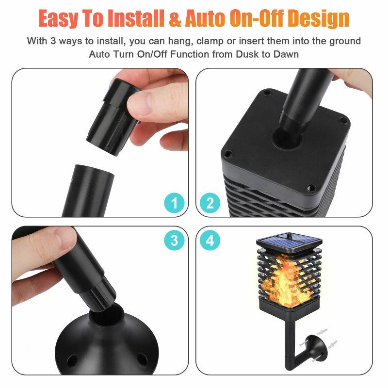 Solar Flickering Flames Lantern Ip65 Waterproof Led Torch Lamp For Outdoor Garden Patios Lawns