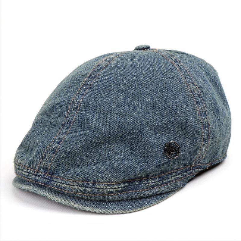 

Women s Vintage Blue Distressed Newsboy Cap Face-Slimming Beret Hat Painter Caps Casual Washed Denim Fashion Accessory 56-58cm