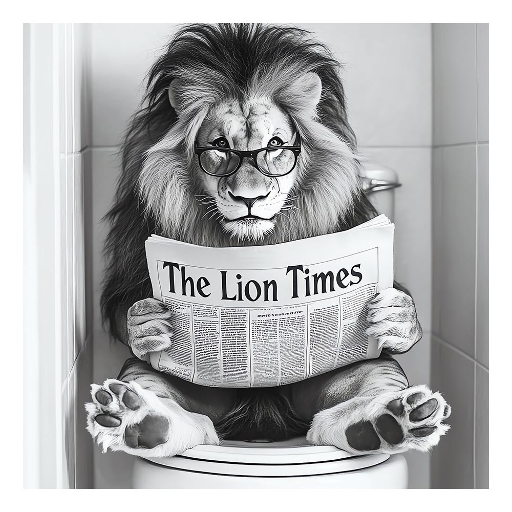 

Лев Сидит на Унитазе Смешной Постер с Животными для Ванной Комнаты Принт на Холсте Живопись Настенное Искусство Юмор Туалет WC Подарок Декор Дома Комнаты 20x20cm