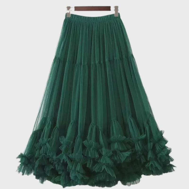 Super Fairy Multi-Layer Cake Dance Mesh Skirt - Medium-Length Puffy Swing Gauze Skirt