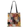 Women Handbag Linen Totes with Family Cat Print Casual Traveling Beach Gift Bags CLE