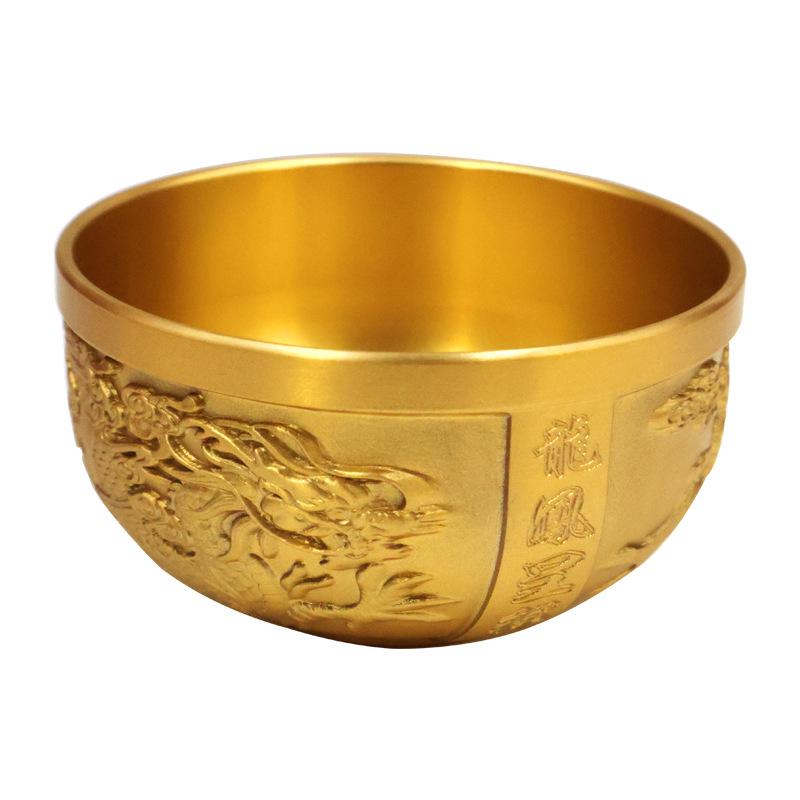 Brass Auspicious Pure Copper Dragon and Phoenix Treasure Bowl Ornament Office Home Desktop Creative Deco