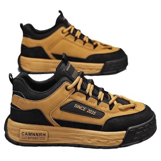 Men's shoes autumn 2024 new Korean version of men's sports and leisure trend versatile leather surface non-slip thick sole heightening board shoes