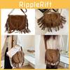 Pu Suede Fringed Saddle Bag With Zipper Closure For Daily Use And Bohemian Style