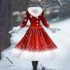 Women's Casual Dress Long-Sleeve V-Neck Patchwork Fleece Christmas Print Dress