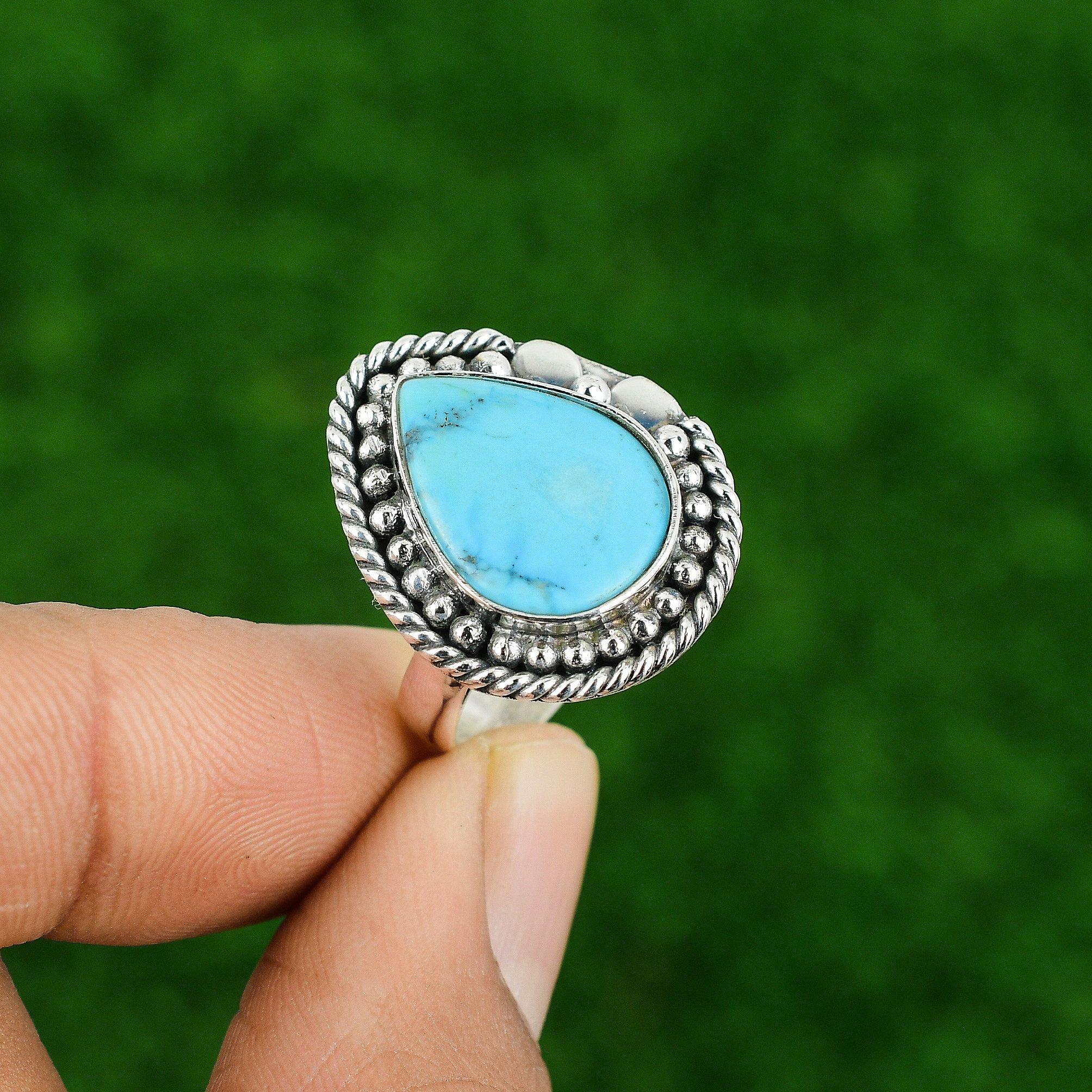 

Mothers day Sale 925 Sterling Silver Natural Arizona Turquoise Solitaire Ring Adjustable