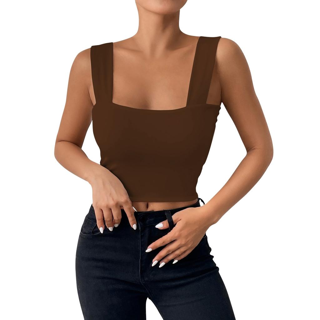 Women's Girl Open Back Short Tank Top Color Contrast Slim Top Casual Undercoat Top