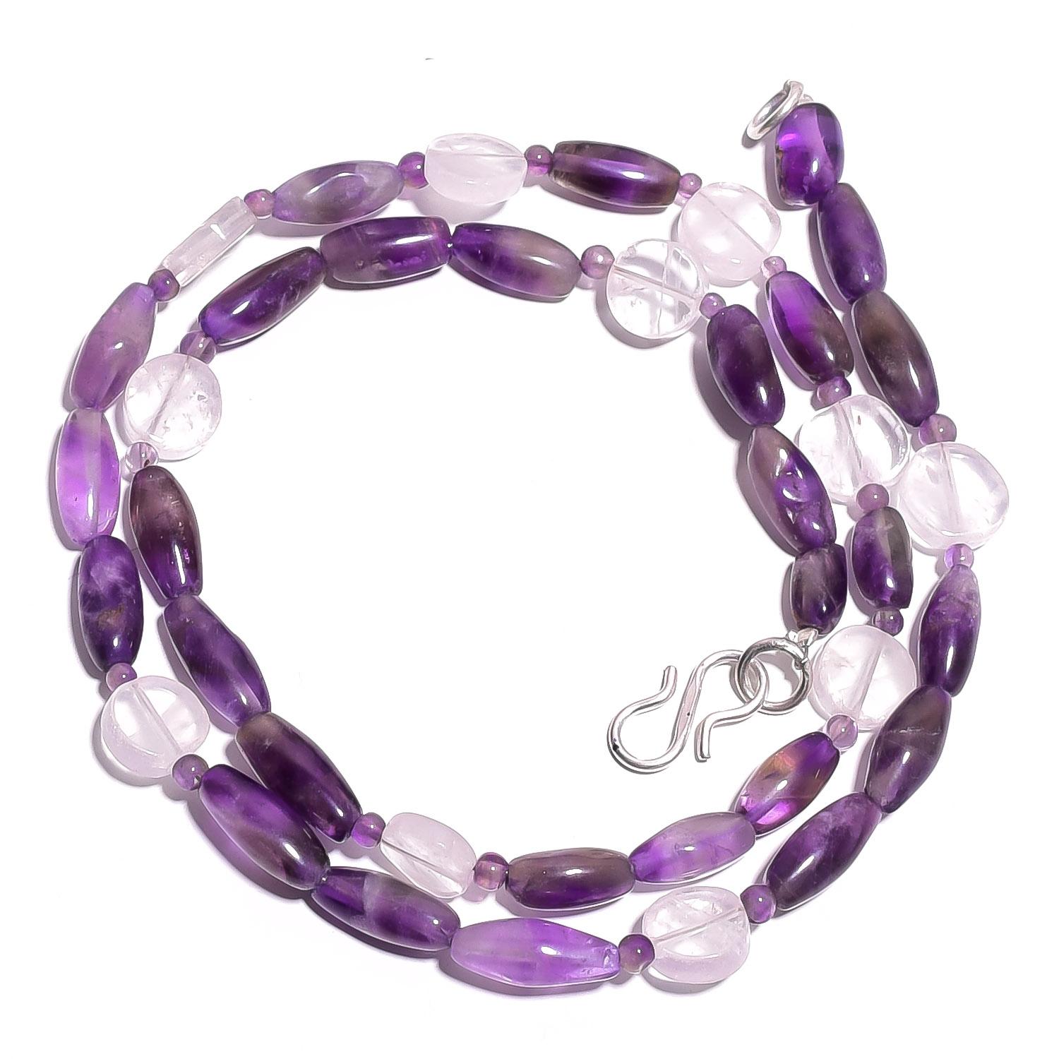 

Natural Amethyst Rose Quartz Gemstone Mix Shape Smooth Beads Necklace 17 UB4032 UB-4032