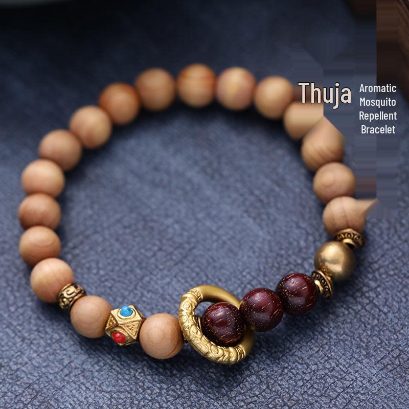 Retro Chinese-Style High Oil Cypress and Blood Sandalwood Bead Bracelet for Men & Women