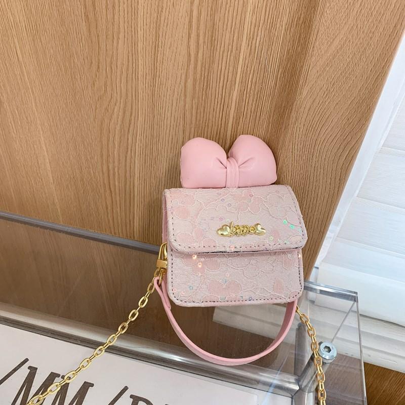 

Foreign Style Princess Shoulder Bag Cute Bow Fashion Sequins Girls Oblique Span Bag Mini Chain Children S Bag розовый