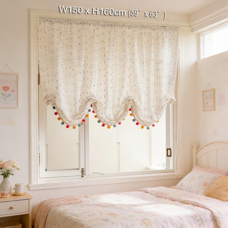Franse Regenboog Bal Kwastje Kant Doorzichtig Gordijn Lichtdoorlatend Verstelbare Raambekleding Voor Woonkamer Slaapkamer Balkon S Rod Pocket&1 panel