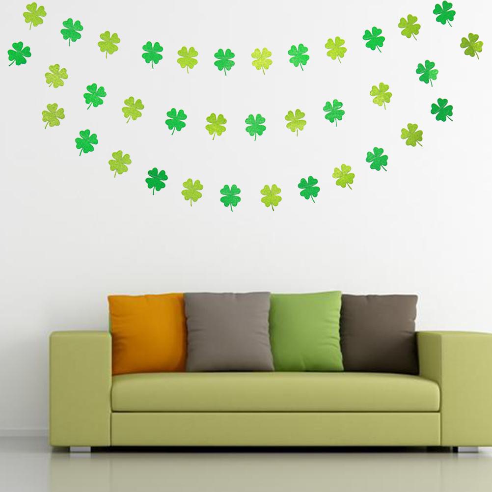 Four Leaf Clover Garland Banner Pre-Assembled Shamrock Signs Green Double-Sided Glitter Paperboard St Patricks Day