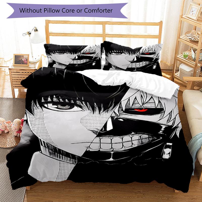 3pcs Tokyo Ghoul Bedding Set Duvet Cover Closure Includes 1 Duvet Cover & 2 Pillowcases, Soft and Comfortable for All Seasons.