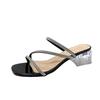 High heel cool slippers women's summer new fashion fairy rhinestone middle heel with fashion slippers