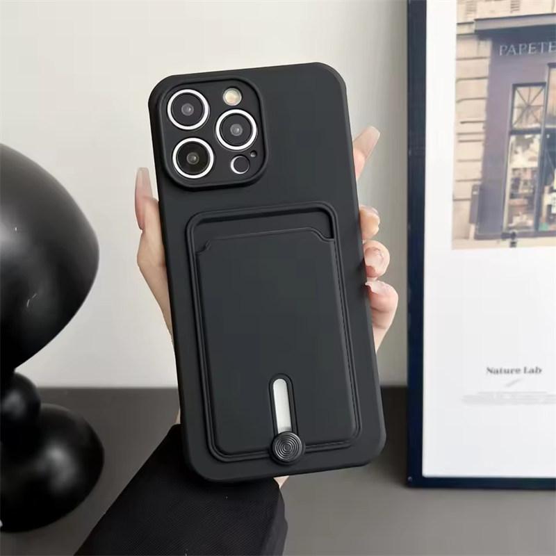 Push Card Bag Slot Holder Wallet Phone Case For iPhone 16 15 14 11 12 13 XS XR Pro Max Plus Mini 7/8 16E Shockproof Soft Matte Silicone Back Cover