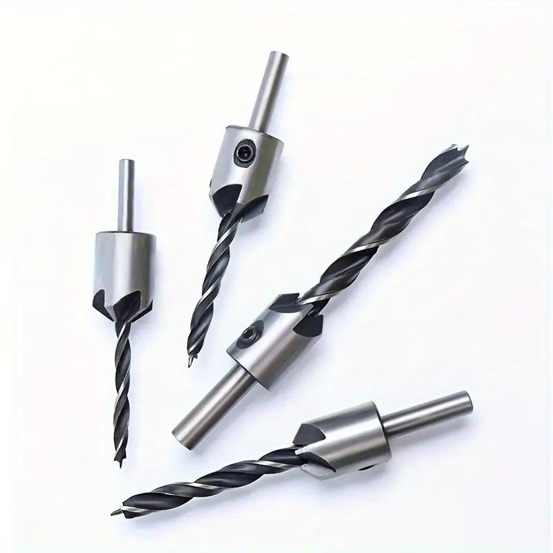 4pcs Three Pointed Woodworking Counterbore Drill 3-10mm Reaming Drill Screw Chamfering Drill Bit Hole Opener Tool Set