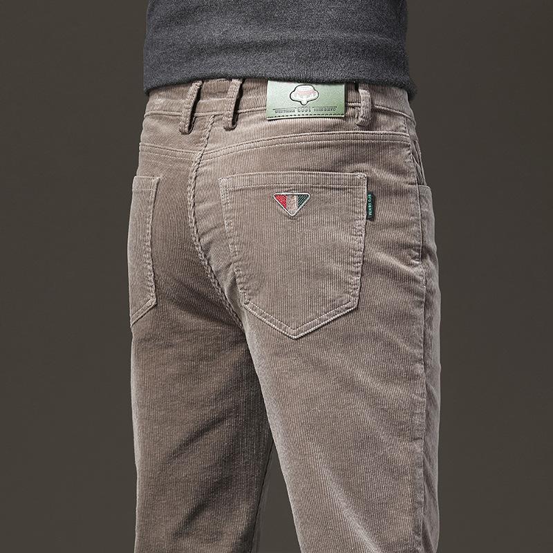 2024 Spring And Autumn Men'S Thick Corduroy Pants With Velvet, Straight Tube Business Outerwear, Velvet Casual Pants