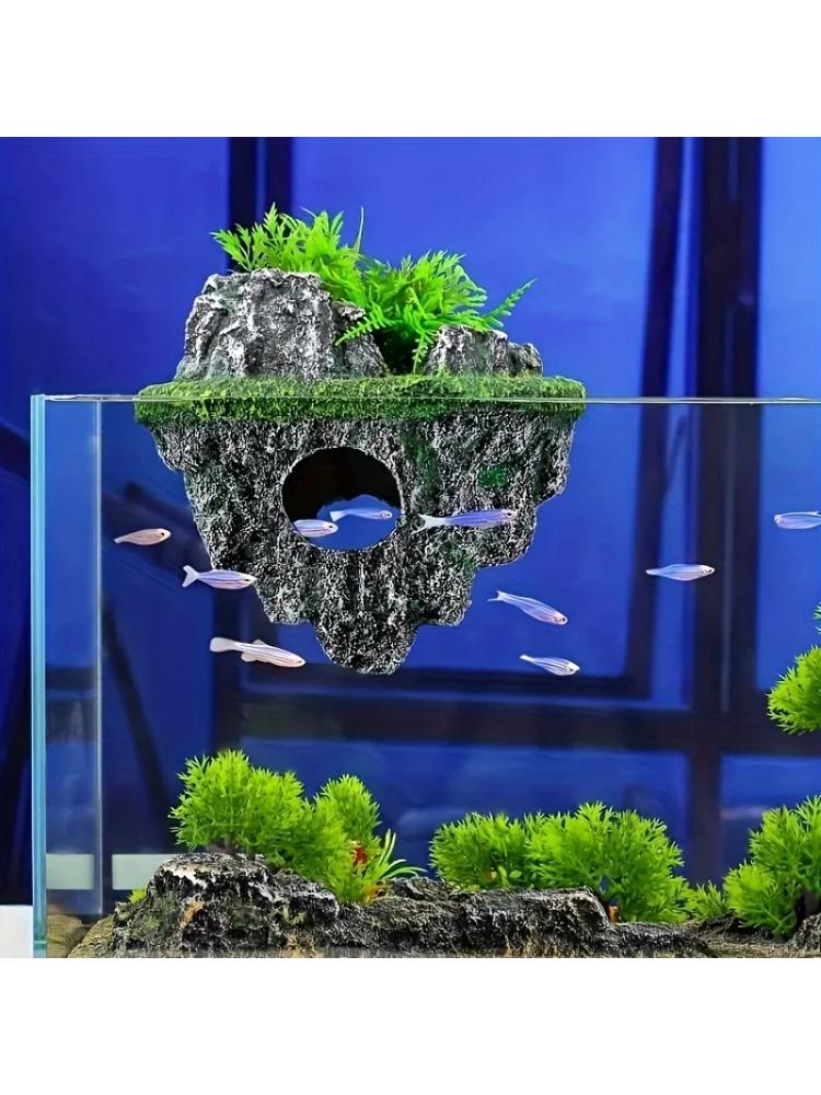 Multi - Use Aquarium Floating Island Decor Rock with Shelter for Fish, Ecological Scenery Rockery for Fish Tank Landscaping