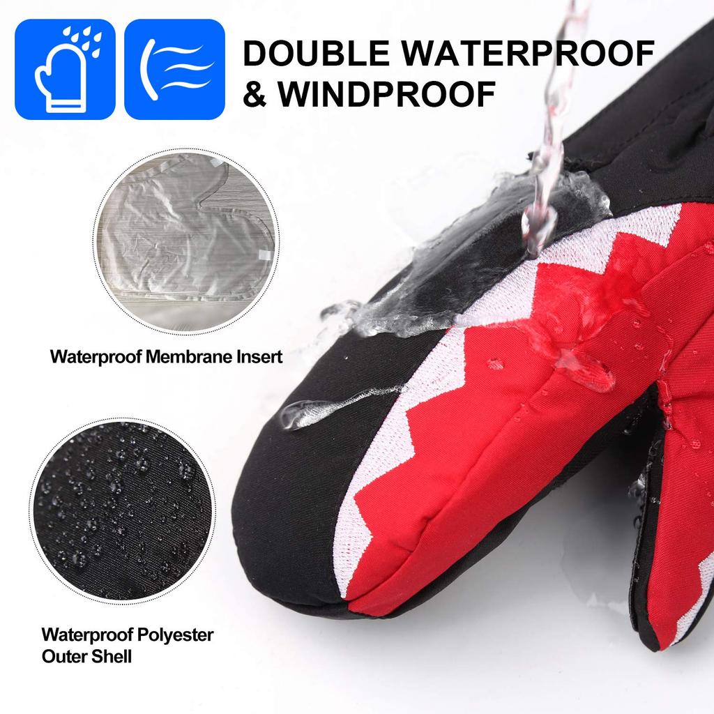 Winter Ski Gloves for Ages Black Children's Gloves, Waterproof, Warm, Fleece-Lined Kids, Fall/Winter Model, 3-5,
