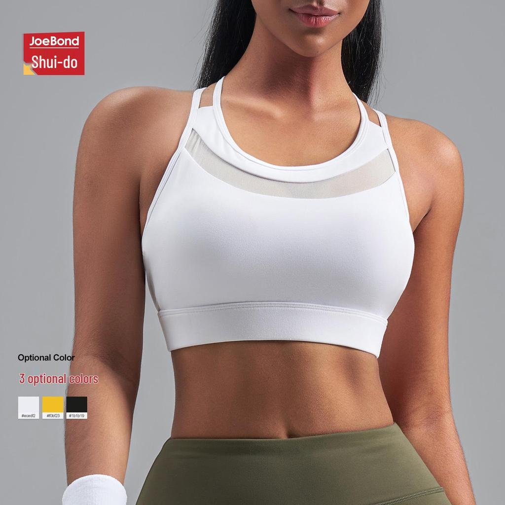 Juyitang European Size Shockproof Sports Bra with Thin Straps and Fixed Cups for Yoga
