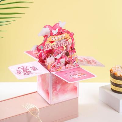 Useful Happy Birthday 3D Pops-up Bouquet Bouquet Flower Girlfriend Paper Flowers Birthday Wedding Greeting Card