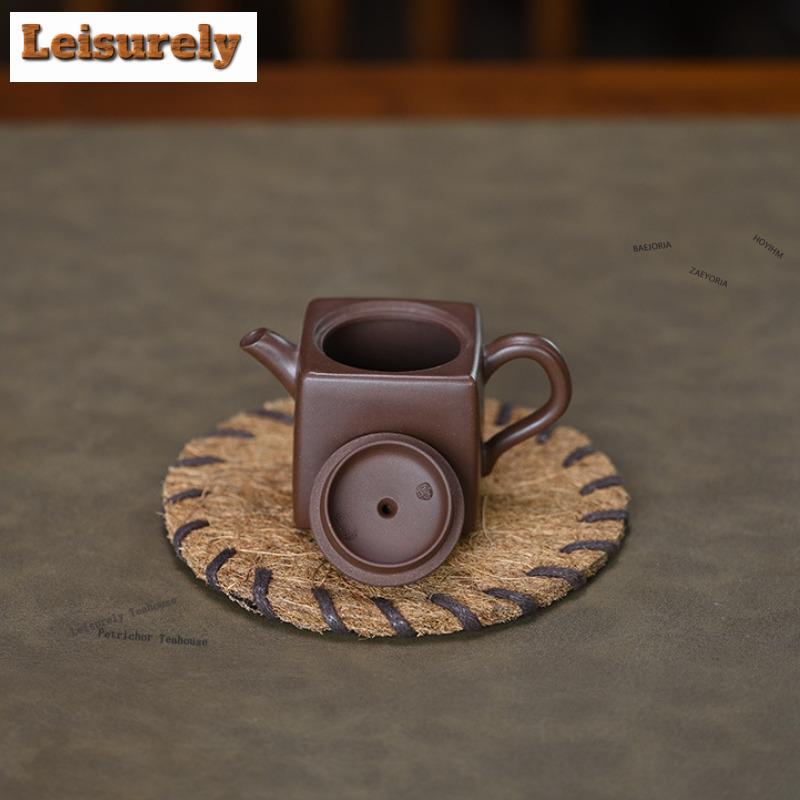 111ml Classic Yixing Purple Clay Teapots Handmade Square Persimmon Balls Pot Raw Ore Mud Kettle Chinese Zisha Tea Set Craft Gift