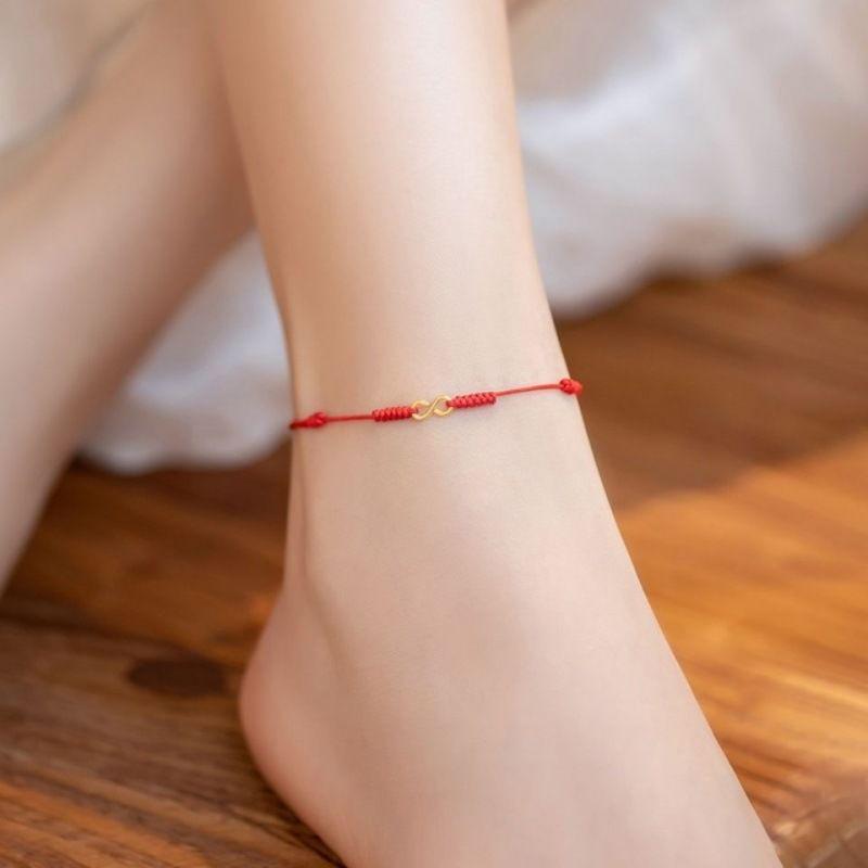 Year of the Rat Red String Anklet: Infinite Money Design, Hand-Woven Couples' Gift